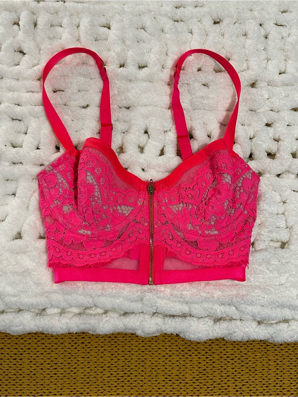 Victoria's Secret Neon Pink Lace Zip Bralette